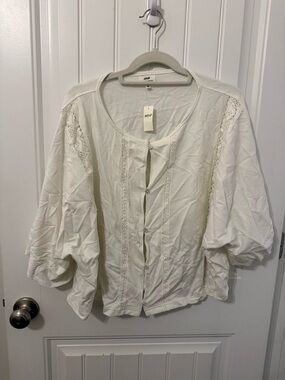 Aerie White Lace-Trim Button Front Women's Top cardigan
